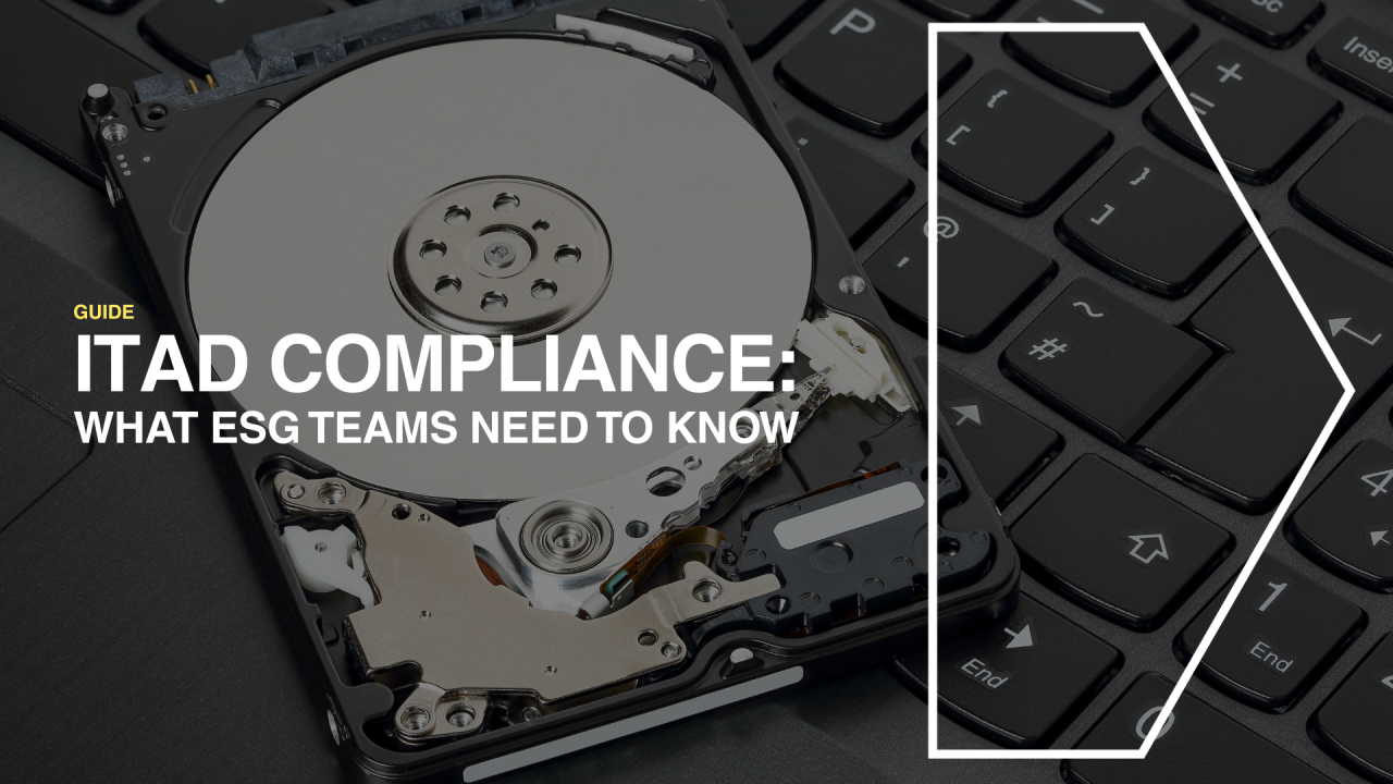 Cover image for ITAD compliance guide, featuring a visual theme of secure data disposal, ESG reporting, and global regulations, representing RTK’s role in sustainable, certified IT asset decommissioning.